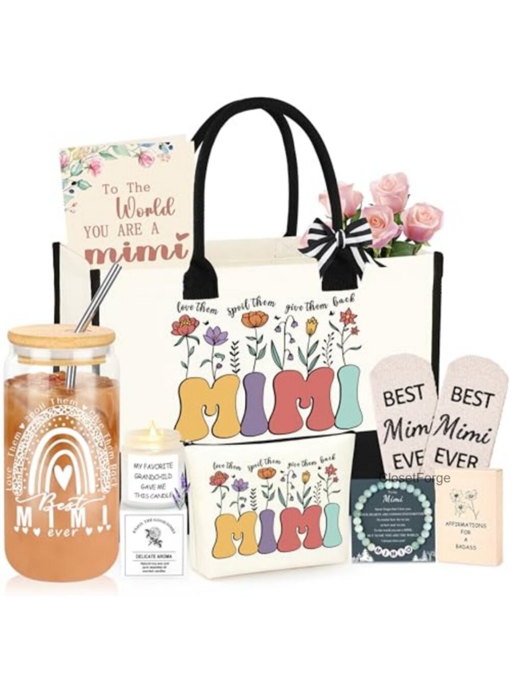 Mimi Gift Set - 8 Piece Grandma Tote Bag, Candle, Bracelet & More